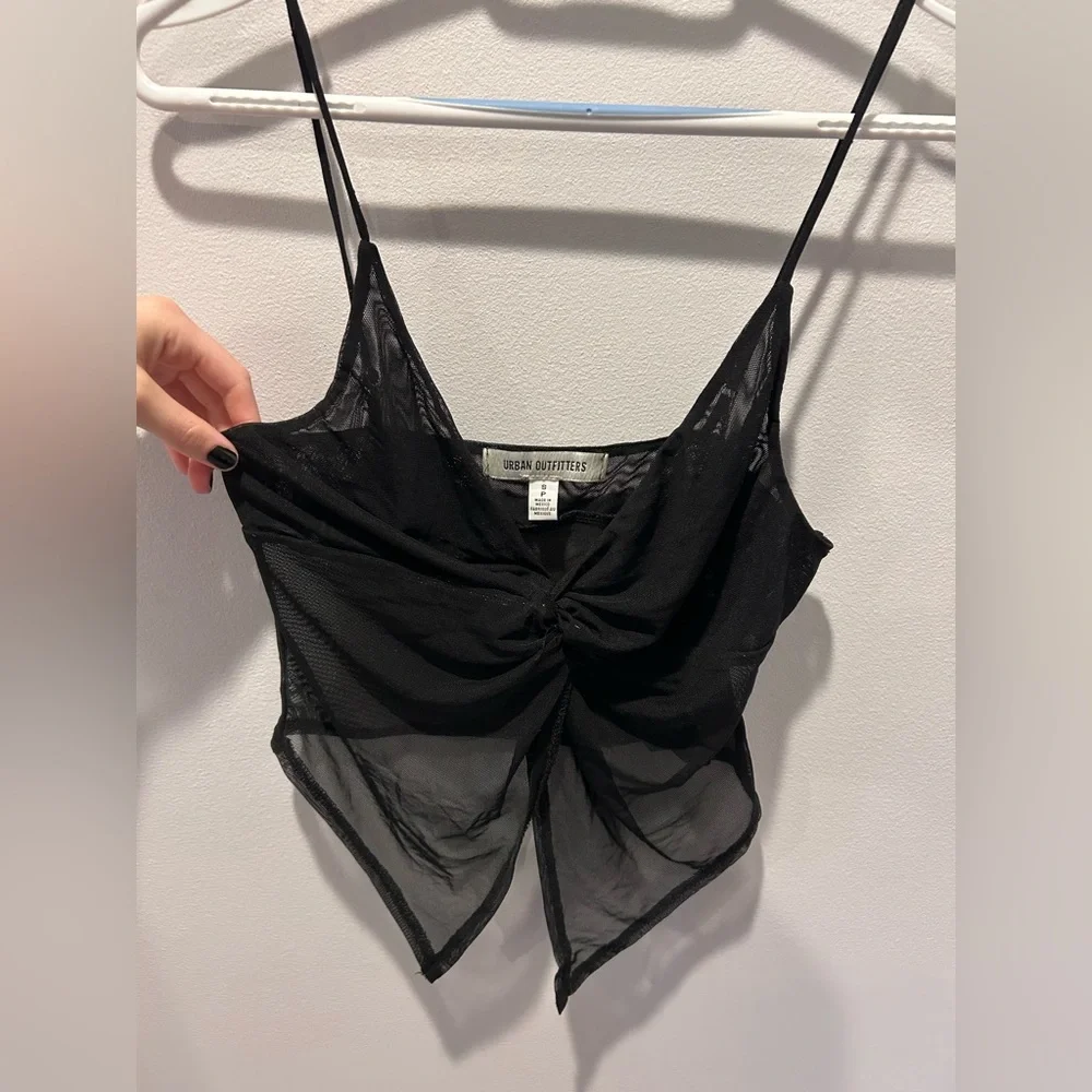 Urban Outfitters Black Asymmetrical Sheer Cut Out Camisole - Picture 2 of 3